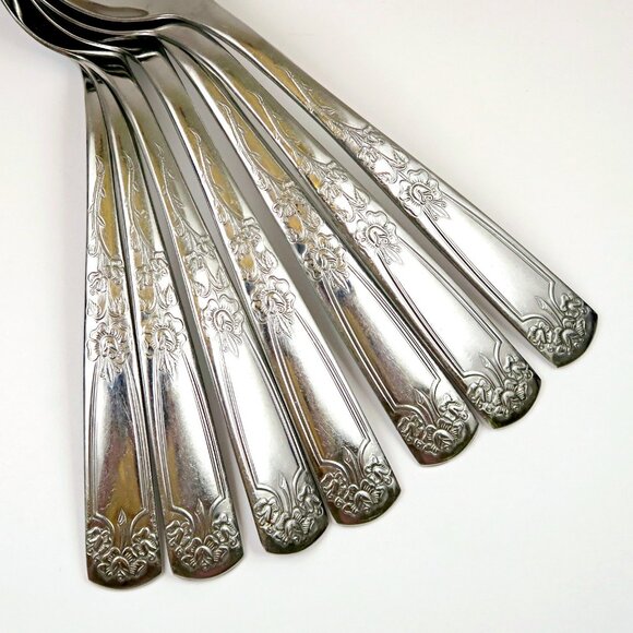 Sears Roebuck Rose Stainless Place Soup Spoons (Set of 7) 7 1/4" Vintage - Picture 2 of 4